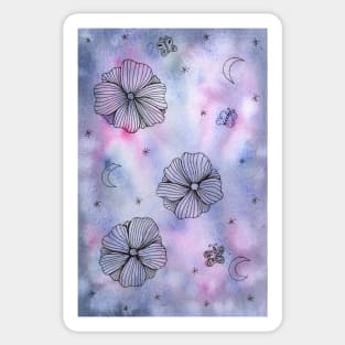 Dreamy Flower Doodle Watercolor and Ink Art Sticker